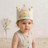 Custom Floral First Birthday Crown: Hand-Embroidered Daisy & Lavender Linen Party Hat