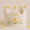Custom Floral First Birthday Crown: Hand-Embroidered Daisy & Lavender Linen Party Hat