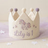 Personalized Unicorn Birthday Crown: Custom Floral Kitten Hand-Embroidered Linen Hat