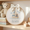 Embroidered Sailboat Round Hoop: Custom Baby Shower Gift Keepsake