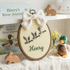 Personalized Flying Duck Embroidery Hoop, Hand-Stitched Name, Woodland Nursery Decor