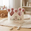 Personalized Unicorn Birthday Crown: Custom Floral Kitten Hand-Embroidered Linen Hat