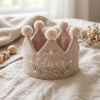 Personalized Neutral Linen Birthday Crown: Boho 1st Birthday Cake Smash Prop