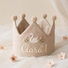 Swan Princess 1st Birthday Party Hat: Elegant Floral Custom Name Linen Crown