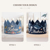 Personalized Whale Linen Birthday Crown, Ocean Hand-Embroidered Name