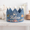 Personalized Whale Linen Birthday Crown, Ocean Hand-Embroidered Name