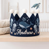 Personalized Whale Linen Birthday Crown, Ocean Hand-Embroidered Name