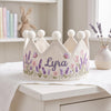 Personalized Wide Flowers Linen Birthday Crown, Hand-Embroidered Name Crown for Babies and Toddlers