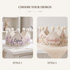 Personalized Wide Flowers Linen Birthday Crown, Hand-Embroidered Name Crown for Babies and Toddlers