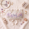 Personalized Wide Flowers Linen Birthday Crown, Hand-Embroidered Name Crown for Babies and Toddlers