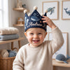 Personalized Whale Linen Birthday Crown, Ocean Hand-Embroidered Name