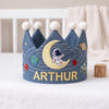 Personalized Astronaut Linen Birthday Crown, Hand-Embroidered Space Theme (Custom Name)