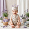 Custom Floral First Birthday Crown: Hand-Embroidered Daisy & Lavender Linen Party Hat