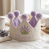 Custom Floral First Birthday Crown: Hand-Embroidered Daisy & Lavender Linen Party Hat