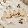 Enchanted Forest Baby Crown: Autumn Fox & Pine Tree Bear Party Hat, Hand-Embroidered Birthday Crown