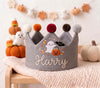 Personalized Fall Birthday Crown, Hand-Embroidered Name, Woodland First Birthday Keepsake, Thanksgiving Gift for Baby