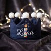 Hand-Embroidered Linen Baby Birthday Crown: Candle or Cupcake Design (Personalized Name)