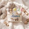 Hand-Embroidered Linen Baby Crown: Puppy or Hot Air Balloon Design (Personalized Name)