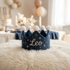 Hand-Embroidered Linen Birthday Crown, Personalized Name, First Birthday Keepsake