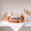 Personalized Linen Autumn Birthday Crown, Hand-Embroidered Fall Leave Hat, First Birthday Keepsake