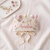 Personalized Linen Birthday Crown, Hand-Embroidered Name, First Birthday Keepsake