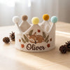 Hand-Embroidered Linen Birthday Crown, Bunny or Fawn Design, Personalized Name (1-3 Years)
