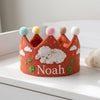 Personalized Embroidered Linen Baby Crown, Lamb or Elephant Design, Birthday Gift