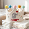 Personalized Embroidered Linen Baby Crown, Lamb or Elephant Design, Birthday Gift