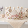 Personalized Wide Flowers Linen Birthday Crown, Hand-Embroidered Name Crown for Babies and Toddlers