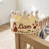 Enchanted Forest Baby Crown: Autumn Fox & Pine Tree Bear Party Hat, Hand-Embroidered Birthday Crown