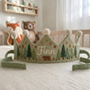 Enchanted Forest Baby Crown: Autumn Fox & Pine Tree Bear Party Hat, Hand-Embroidered Birthday Crown