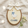 Custom Embroidered Baby Name Hoop: Striped Chicken Nursery Decor (Oval Wood-Look)