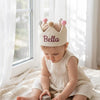 Personalized Toddler Party Hat: Hand-Stitched Daisy Linen Crown, Baby Birthday Crown