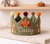 Personalized Fall Birthday Crown, Hand-Embroidered Name, Woodland First Birthday Keepsake, Thanksgiving Gift for Baby