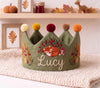 Personalized Fall Birthday Crown, Hand-Embroidered Name, Woodland First Birthday Keepsake, Thanksgiving Gift for Baby
