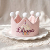 Hand-Embroidered Linen Baby Birthday Crown: Candle or Cupcake Design (Personalized Name)