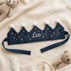Hand-Embroidered Linen Birthday Crown, Personalized Name, First Birthday Keepsake