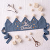 Personalized Embroidered Linen Birthday Crown, Space Rocket Design, First Birthday Keepsake