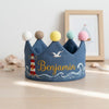 Hand-Embroidered Space Crown, Custom Name & Age, Linen Birthday Hat (1-3 Years)