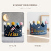 Hand-Embroidered Space Crown, Custom Name & Age, Linen Birthday Hat (1-3 Years)