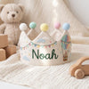 Hand-Embroidered Linen Baby Crown: Puppy or Hot Air Balloon Design (Personalized Name)