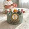 Custom Embroidered Linen Birthday Crown: Personalized Name & Age Keepsake