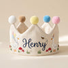 Personalized Linen Baby Crown, Hand-Embroidered Goose Party Hat, Cottagecore Birthday Keepsake