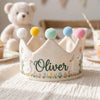 Personalized Linen Baby Crown, Hand-Embroidered Goose Party Hat, Cottagecore Birthday Keepsake