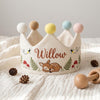 Hand-Stitched Woodland Animal Hat, Sweet Honey Bear & Fawn Crown, Baby Birthday Crown Keepsake