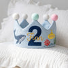 Personalized Embroidered Linen Birthday Crown: Space or Ocean Theme (1-3 Years)