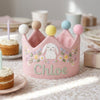 Hand-Embroidered Linen Birthday Crown, Bunny or Fawn Design, Personalized Name (1-3 Years)
