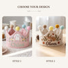 Hand-Embroidered Linen Birthday Crown, Bunny or Fawn Design, Personalized Name (1-3 Years)