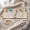 Personalized Embroidered Linen Baby Crown, Lamb or Elephant Design, Birthday Gift
