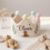 Hand-Stitched Woodland Animal Hat, Sweet Honey Bear & Fawn Crown, Baby Birthday Crown Keepsake